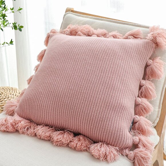 SOGA 2X 45cm Textured Pillowcase with Pom-Pom Trim (Soft Pink) - Picture 1 of 7